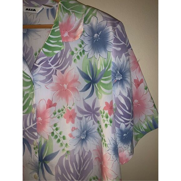 Vintage ALIA Pastel Hawaiian button down top size 18 - Picture 3 of 12